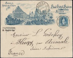 Baden Bad-Hotel Bären 1904, 25c blau auf illustr. Umschlag nach ...