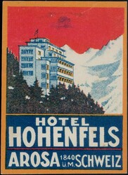 Arosa Hotel Hohenfels, Ansichtskarte + Vignette