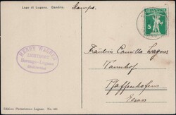 Lugano Kurhaus Lichthort 1912, Vignette + Postkarte mit violettem ...