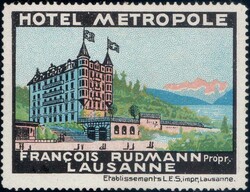 Lausanne Hotel Metropole 1913, Vignette + illustr. Postkarte