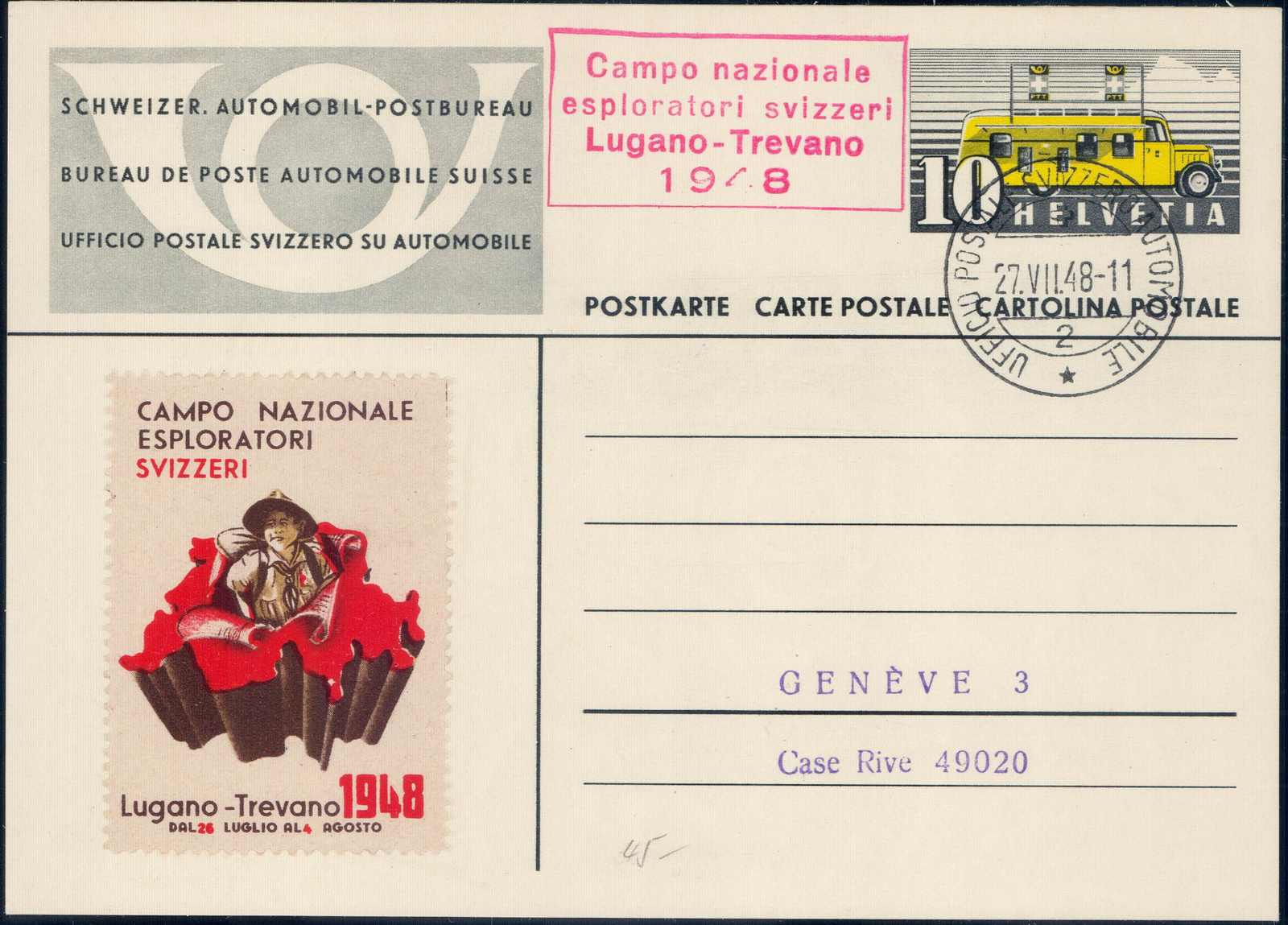 Pfadfinder Lager 1948 in Lugano-Trevano, Karte mit ...