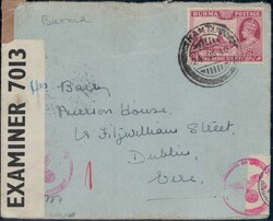 Burma 1941, 2a6p auf doppelt zensuriertem Brief nach Dublin/Irland