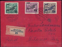 1926, Flugpostserie auf R-Brief nach Italien