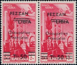 Fezzan 1943, 7.50Fr auf 50c Flugpost im postfrischen Paar, 1200.-