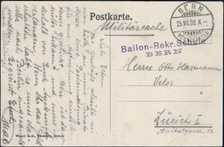 1908, saubere Karte mit violettem Stempel "Ballon-Rekr. Schule ...