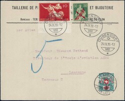 1919, 50c Flügelradaufdruck auf sauberem Brief von Dübendorf nach ...