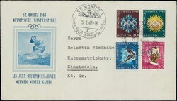 St. Moritz 1948, Lot auf 2 Einsteckkarten + 2 Belege