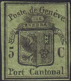 Genf 5c Grosser Adler, dunkelgrün (Feld 4), farbfrische, vollrandige ...