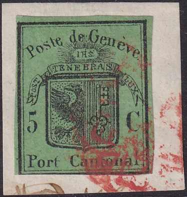 Genf 5c Grosser Adler dunkelgrün, unten leicht berührt auf ...