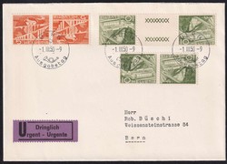 1950, Zwischensteg-Serie (3) auf FDC deutsch