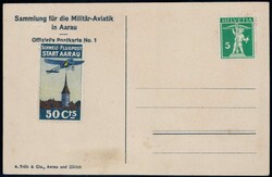 1913, Vorläufer Aarau auf offiz. Karte, vorbereitet für die ...