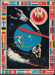 WM Are Falun 1954, verschickte Faltkarte mit ...