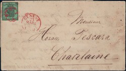 Genf 5c Grosser Adler, dunkelgrün, farbfrisch, oben Rand tuschiert + ...