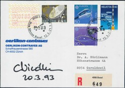 1993, R-Brief mit Originalunterschrift von Claude Nicollier (erster ...