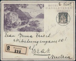 Territet Hotel d'Angleterre 1931, 80c auf illustr. R-Brief nach Graz, ...