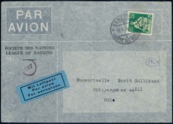 SDN 1934, 50c grün (Nr. 9) auf Luftpostbrief nach Oslo + OMS 1950, ...