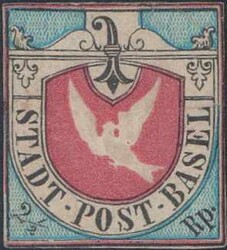 Basler Taube 2 1/2Rp rot/lebhaftblau/schwarz, besonders farbfrisch, ...