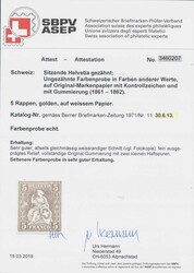 Sitzende Helvetia, Lot von 4 ungezähnten Probedrucken, teils dünne ...