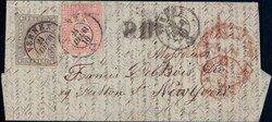 USA 1861, 1Fr grau (gut geschnittenes Randstück) + 15Rp rosa ...