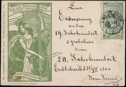 1900, 5c grün auf Karte "Bassgeige", unübliche Verwendung als ...