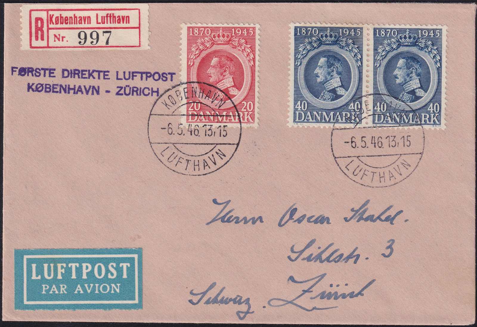 1946, Erstflüge Kopenhagen-Zürich und Zürich-Kopenhagen, Abart ...