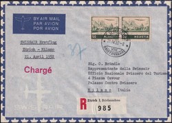 1952, Brief vom Erstflug Zürich-Milano, rückseitiger AK-Stempel, ...