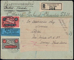 1930, 45+50c auf R-Brief von Lausanne nach Homs (Syrien) + nach ...