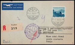 1951, Brief vom Fremdflug Amsterdam-Tokio ab Vaduz, SLH 500 ...