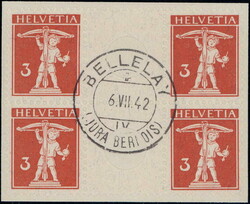 3+3c braunorange im Paar auf Briefstück, sauber gest. Bellelay, ...