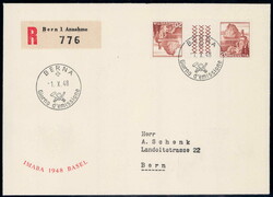 1948, Serie Farbänderungen (3) auf 2 FDC's gemischt, 325.-