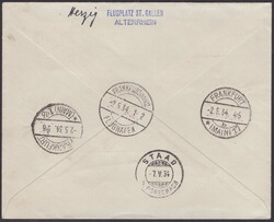 1934, Brief vom Swissair Erstflug Basel-Frankfurt, rückseitig gest. ...