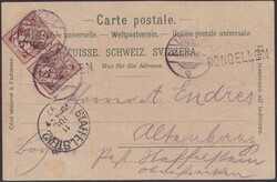 RONGELLEN 1897, 5c Ziffer im Paar (links über den Rand geklebt) auf ...