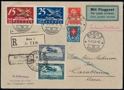 1923, R-Luftpostbrief mit 2-Länderfrankatur Schweiz/Marokko über ...