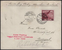 1935, Altenrhein-Innsbruck, Brief ab Vaduz + nach Budapest weiter ...