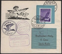 1937, Brieftaubenpost Säntisgipfel-St. Gallen, 2 versch. Umschläge ...