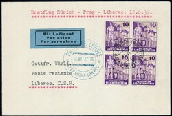 1937, Erstflug Prag-Liberec, Brief ab Triesenberg mit rückseitigem ...