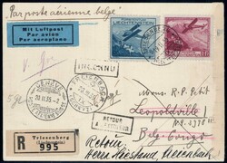 1935, Fremdflug Genf-Léopoldville, Karte ab Triesenberg, ...