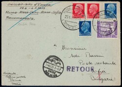 1939, Flug Rom-Kairo, 5 Belege geflogen, Attest Bohler, 1700.-