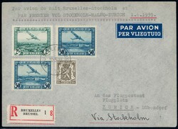 1939, Erstflug Büssel-Stockholm-Zürich, rückseitiger AK-Stempel, ...