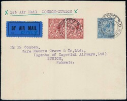 1925, Erstflug London-Zürich, Brief mit rückseitigem AK-Stempel, ...