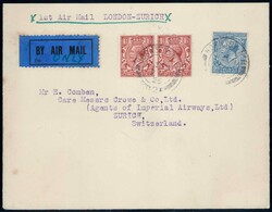 1925, Erstflug London-Zürich, Brief mit rückseitigem AK-Stempel, ...
