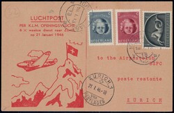 1946, Karte vom KLM-Erstflug Amsterdam-Zürich, SLH 140 ...