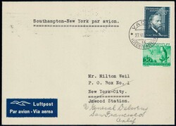 1939, Brief vom Fremdflug Southampton-New York ab Vaduz, SLH 170 ...