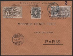 1891, 40c grau gezähnt 9 1/2 mit dekorativer Zusatzfrankatur auf ...