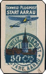 1913, Vorläufer Aarau auf kl. Briefstück, blauer Sonderstempel, 800 ...