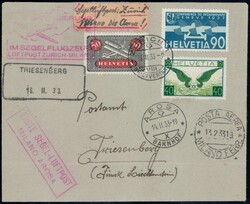 1933, Brief vom Selfelflug Zürich-Milana ab Arosa nach Triesenberg, ...