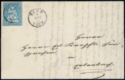 THUN 1858, 10Rp blau, vollrandig auf sauberem BriefleinAutomatically ...