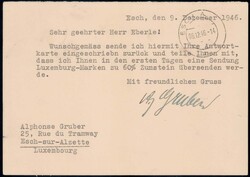 1940, Antwortkarte von Luxemburg nach Triesenberg