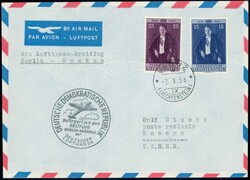 1955, Brief vom Lufthansa-Erstflug Berlin-Moskau, ab Vaduz