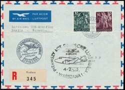 1956, Brief vom Lufthansa-Erstflug Berlin-Warschau, ab Vaduz